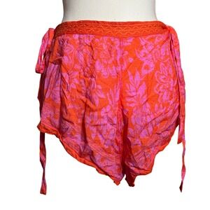 NWT Free People Floral Boho Print Sleep FlowyTie Waist Shorts Coral XS‎